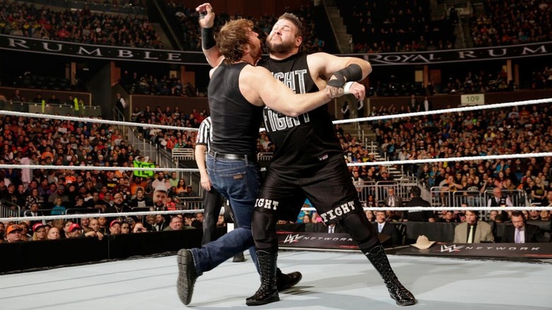 Dean Ambrose and Kevin Owens at WWE Royal Rumble 2016