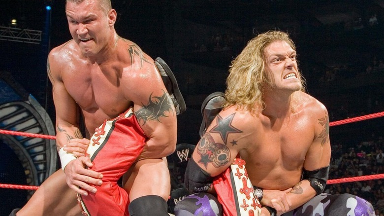 Randy Orton and Edge put Shawn Michaels in a submission in the middle of the ring during their Backlash 2007 fatal four-way match.