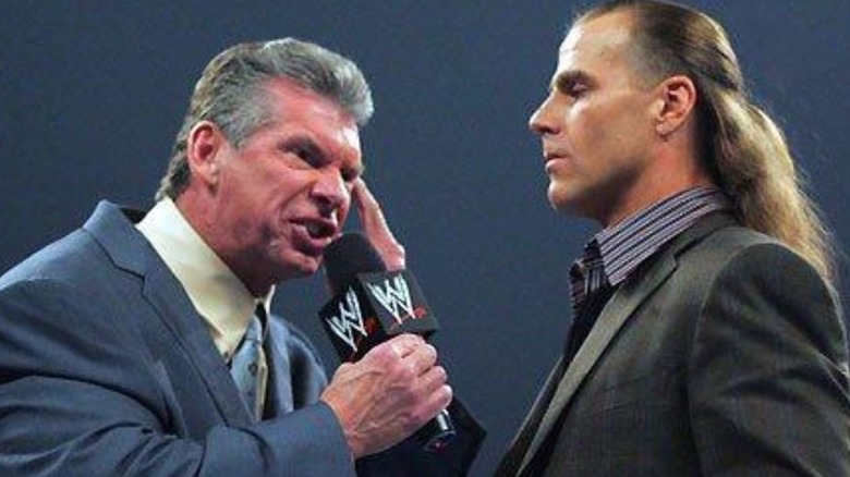 Vince McMahon cuts a promo on Shawn Michaels in the ring during an episode of WWE programming.