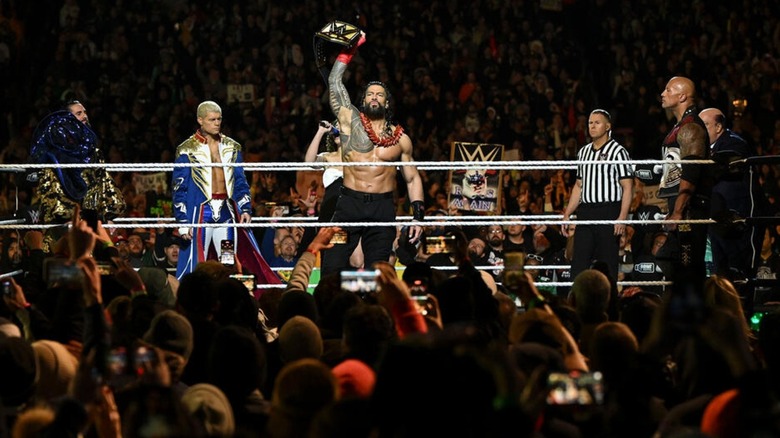 Roman Reigns makes his entrance ahead of WrestleMania 40 main event tag match