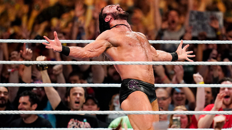 Drew McIntyre celebrating after winning the WWE Royal Rumble match