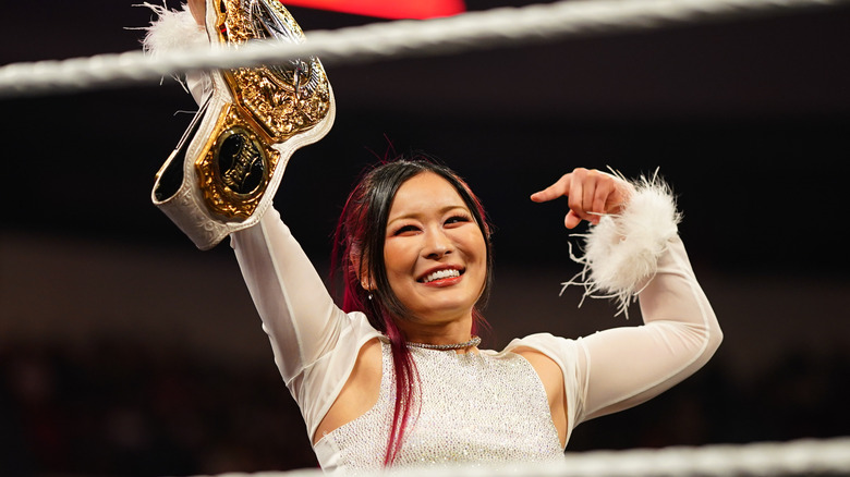 Women's World Champion Iyo Sky in the ring during Monday Night RAW at Resch Center on June 16, 2025 in Green Bay, Wisconsin.