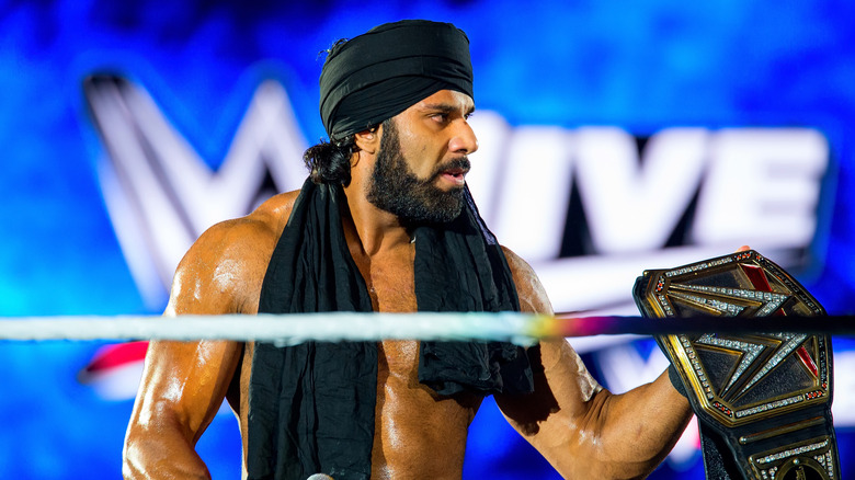 The wrestler Jinder Mahal in action at WWE Live at the Palau Sant Jordi on November 4, 2017 in Barcelona, Spain.