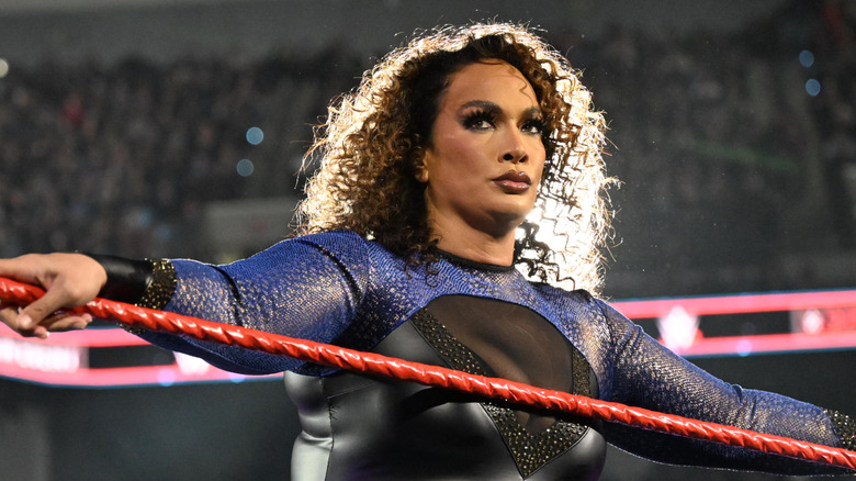 Nia Jax makes her entrance during Saturday Night's Main Event at Frost Bank Center on January 25, 2025 in San Antonio, Texas.