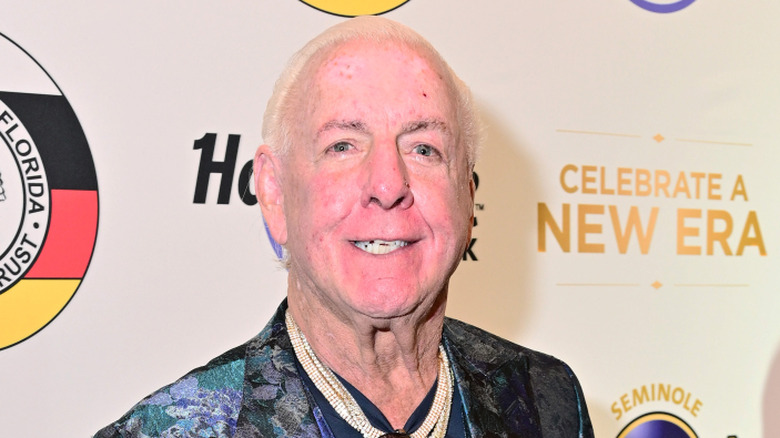 Ric Flair attends a New Era In Florida Gaming Event at Seminole Hard Rock Hotel & Casino Tampa on December 08, 2023 in Tampa, Florida.