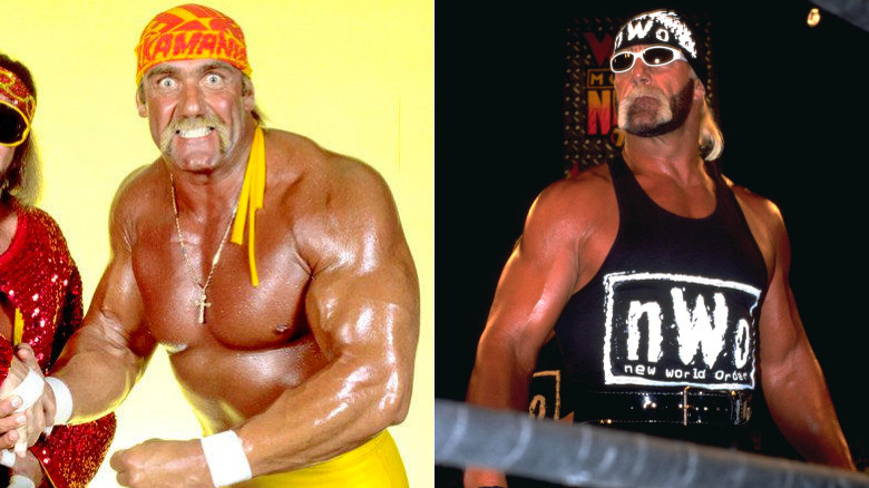 Hulk Hogan poses in a flex and smiles for the camera.