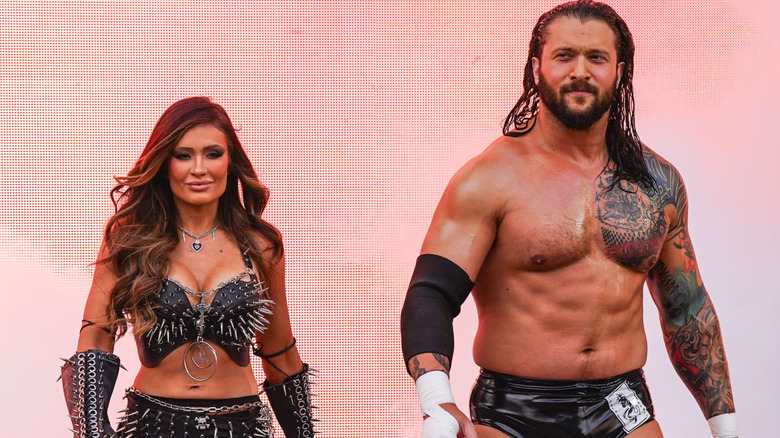 Scarlett and Karrion Kross make their entrance during SummerSlam at MetLife Stadium on August 2, 2025 in East Rutherford, New Jersey.