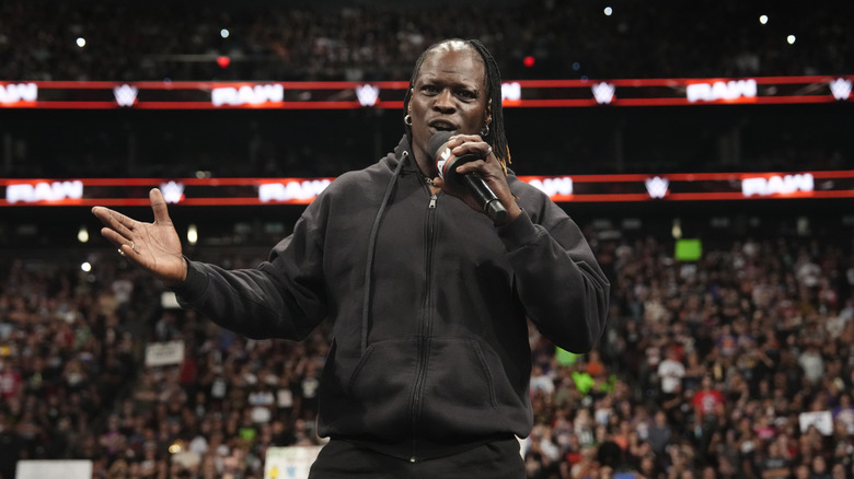 R-Truth thanks the crowd during Monday Night RAW at PHX Arena on June 9, 2025 in Phoenix, Arizona.