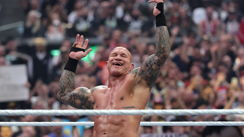 Randy Orton celebrates after defeating Joe Hendry during WrestleMania 41 at Allegiant Stadium on April 20, 2025 in Las Vegas, Nevada.