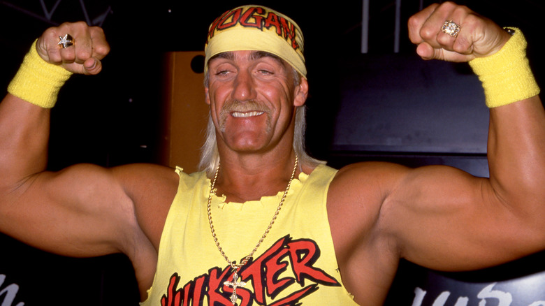 American professional wrestler and television personality Hulk Hogan, flexes as he poses for a portrait circa 1995 in Los Angeles, California.