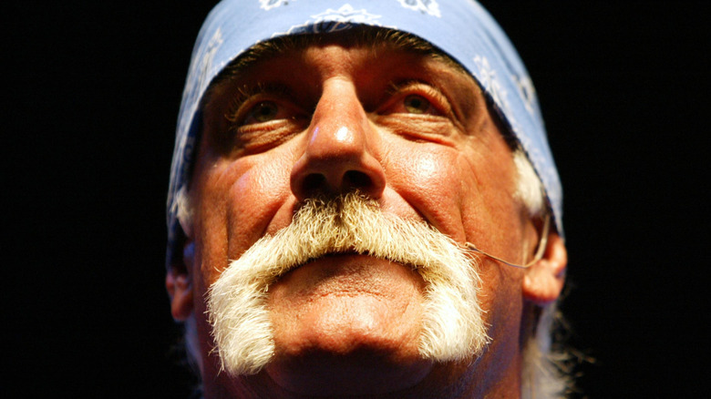 Close-up of Hogan in a blue bandana