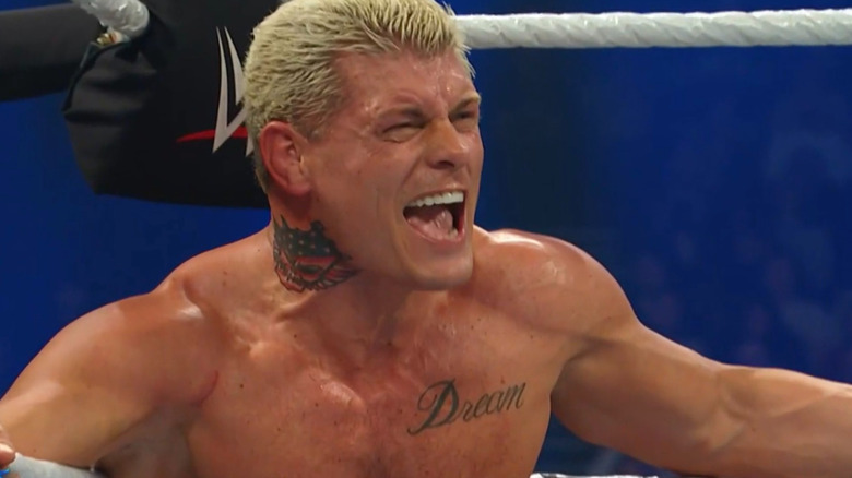 Cody Rhodes yelling in corner of WWE ring