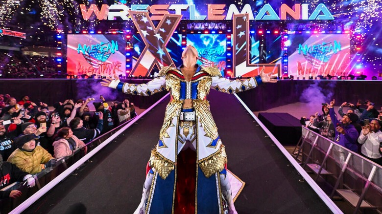 Cody Rhodes during his entrance at WrestleMania XL