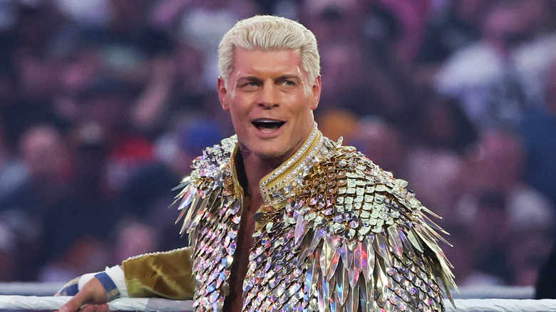 Cody Rhodes is introduced before his match against Randy Orton for the Undisputed WWE Championship during WrestleMania 42 at Allegiant Stadium on April 18, 2026 in Las Vegas, Nevada.