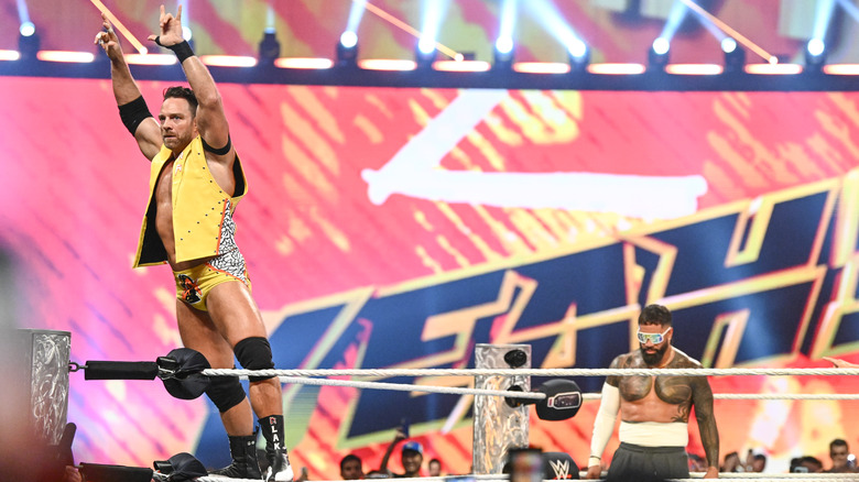 LA Knight makes his entrance, as Jey Uso looks on