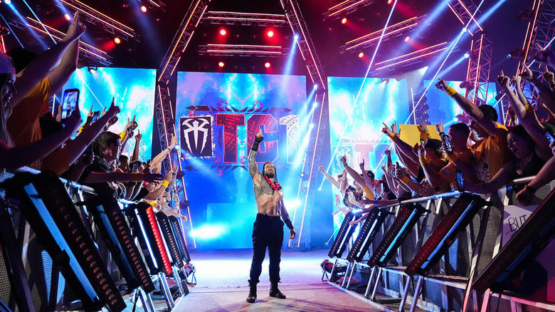 Roman Reigns makes an entrance in Perth