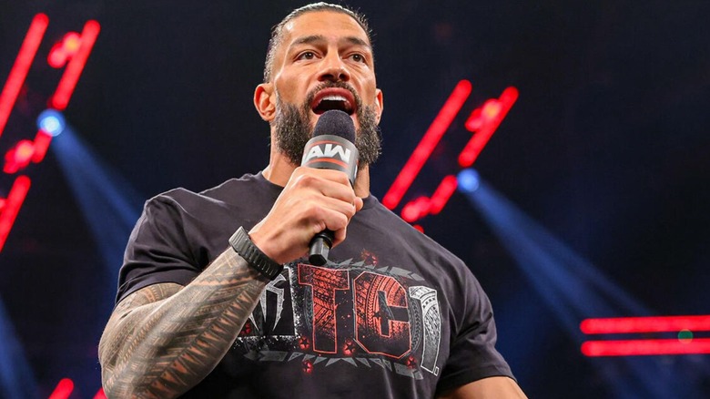 Roman Reigns cut a promo in the middle of the ring during the opening segment of an episode of 