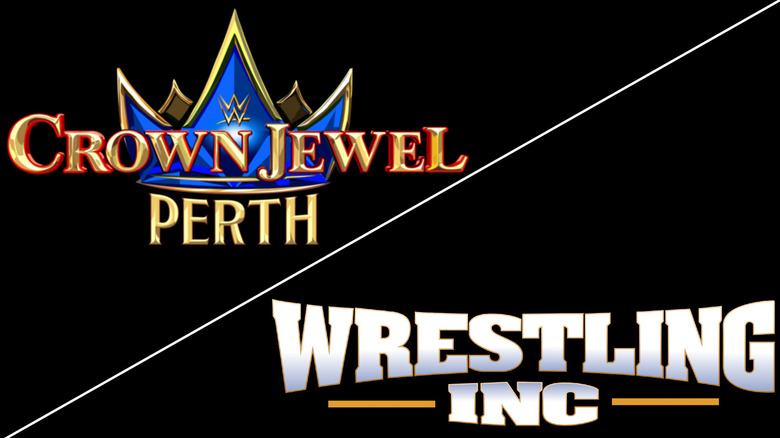 The WWE Crown Jewel Perth logo above a diagonal white line, with the Wrestling inc. logo beneath it