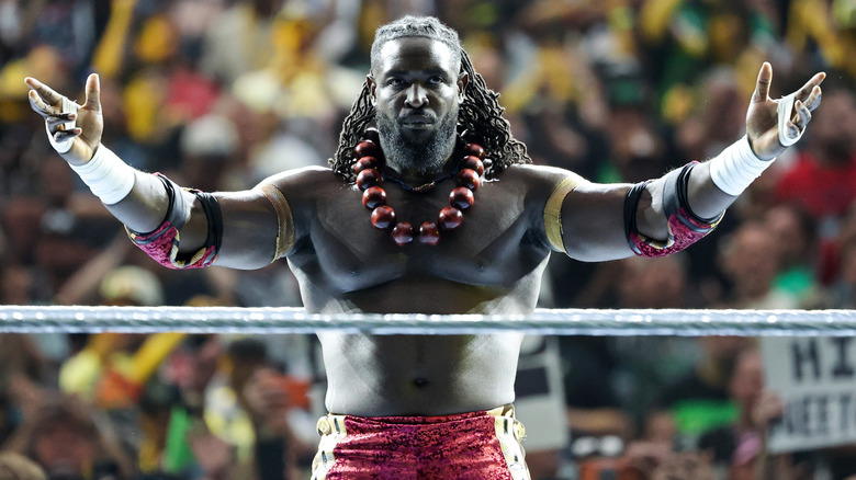 Oba Femi is introduced before his match against Brock Lesnar during WrestleMania 42
