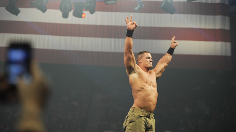 WWE Superstar John Cena performs during the 10th anniversary of WWE Tribute to the Troops at Norfolk Scope Arena on December 9, 2012 in Norfolk, Virginia.