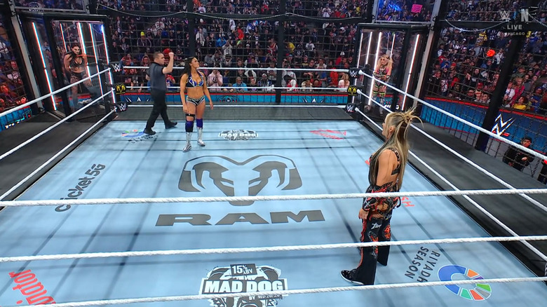 James and Stratton staring one another down in the ring