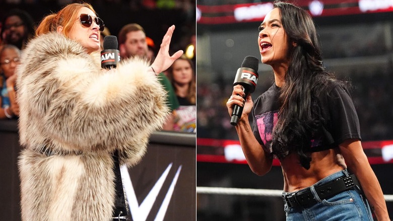 Becky Lynch with a mic & AJ Lee with a mic on "WWE Raw"