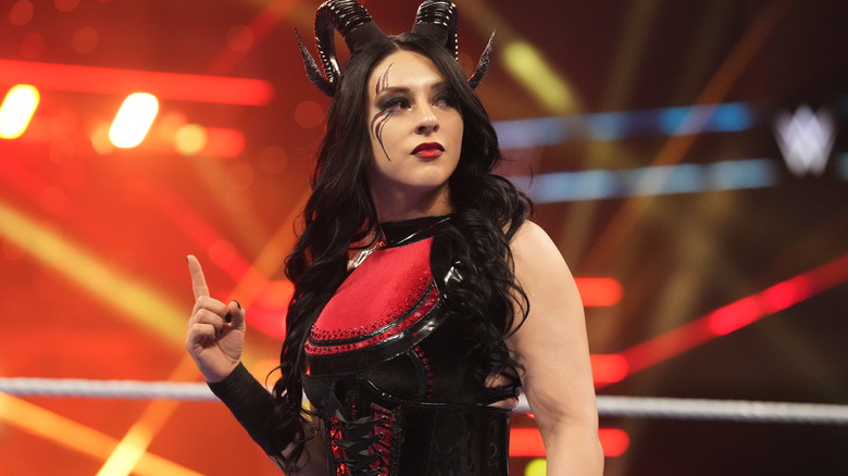 Stephanie Vaquer pointing her finger up in a WWE ring