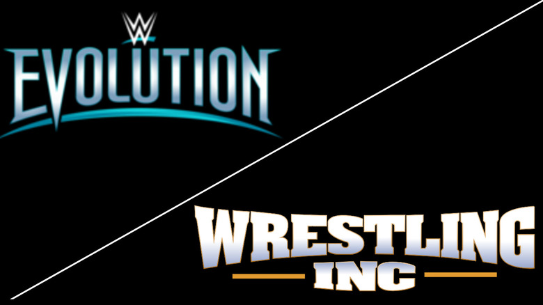 A composite image of the WWE Evolution logo above the Wrestling Inc logo