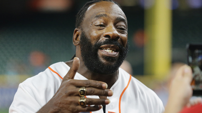 Booker T wearing his WWE Hall of Fame rings