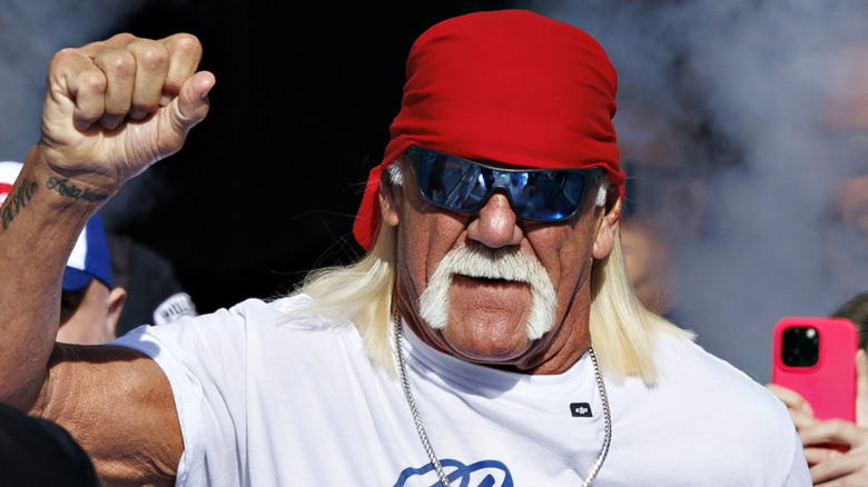 Hulk Hogan is introduced during the Texas Longhorns versus the Arkansas Razorbacks at Donald W. Reynolds Razorback Stadium on November 16, 2024 in Fayetteville, Arkansas. The Longhorns defeated the Razorbacks 20-10.