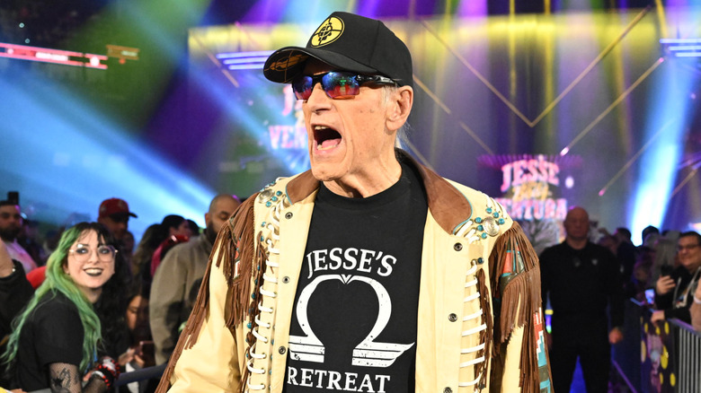 Jesse Ventura makes his entrance during Saturday Night's Main Event at Frost Bank Center on January 25, 2025 in San Antonio, Texas.