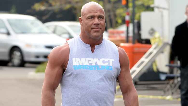 Kurt Angle prepares to wrestle 