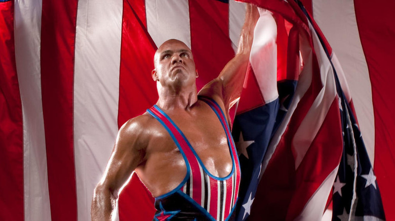 Kurt Angle poses with the American Flag
