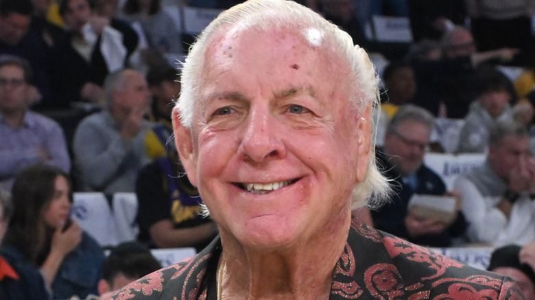 Ric Flair attends a basketball game between the Los Angeles Lakers and the Minnesota Timberwolves at Crypto.com Arena on April 22, 2025 in Los Angeles, California. NOTE TO USER: User expressly acknowledges and agrees that, by downloading and or using this photograph, User is consenting to the terms and conditions of the Getty Images License Agreement.