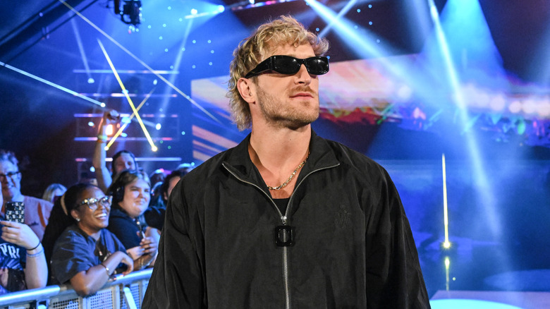 Logan Paul makes his entrance during Monday Night RAW at Bon Secours Wellness Arena on May 19, 2025 in Greenville, South Carolina.