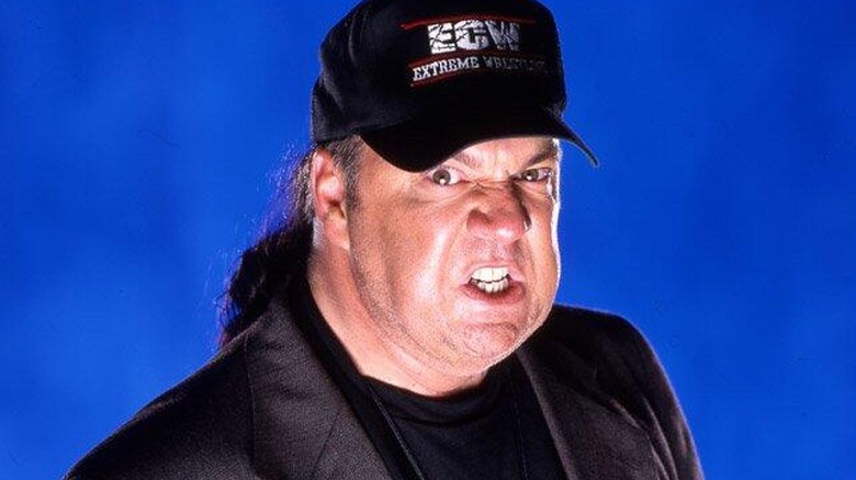 Paul Heyman during a promotional shoot donning his iconic ECW outfit.