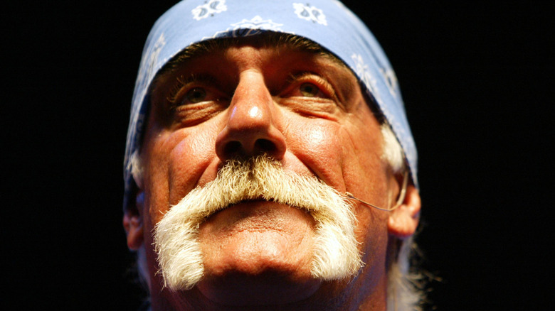 A close up shot of Hulk Hogan's face