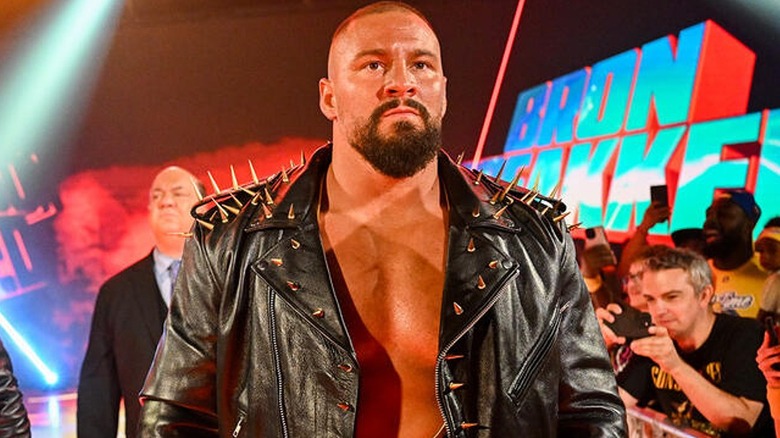 Bron Breakker alongside Bronson Reed while being accompanied by Paul Heyman before their clash against The Usos.