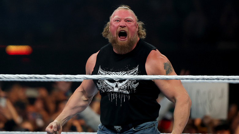 Brock Lesnar screaming in the ring