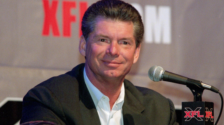 Vince McMahon smiles during the XFL Press Conference at the House of Blues, Los Angeles 2000.