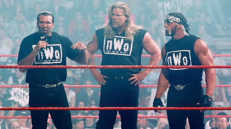 Scott Hall, Kevin Nash, and Hollywood Hulk Hogan making their shared WWE returns as the nWo.