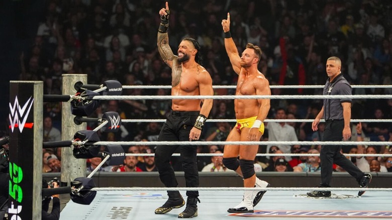 Roman Reigns and LA Knight at Money in the Bank
