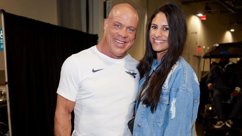 Kurt Angle And His Wife Backstage At A WWE Event