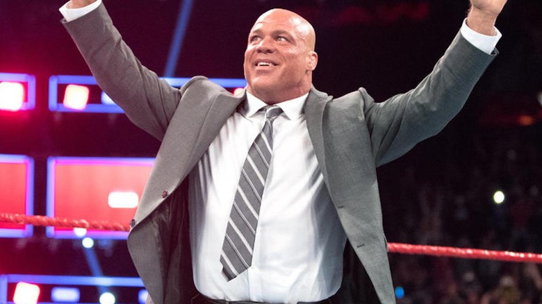 Kurt Angle acknowledges crowd