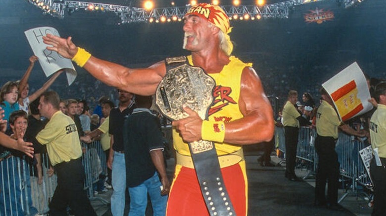 Hulk Hogan as the WCW World Heavyweight Championship early in his run with the promotion.