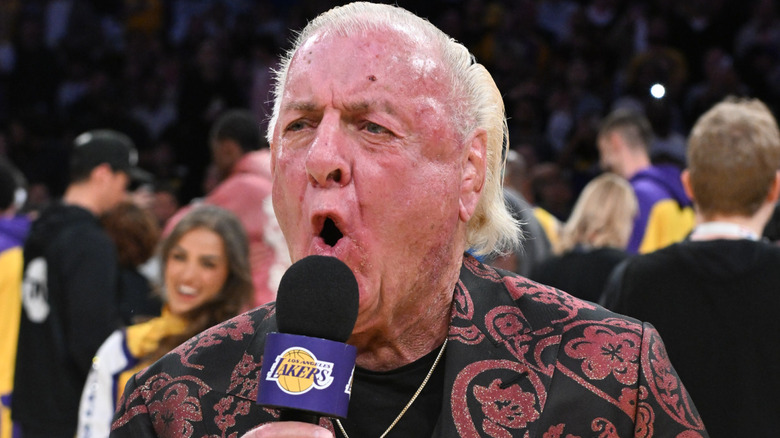Ric Flair attends a basketball game between the Los Angeles Lakers and the Minnesota Timberwolves. Los Angeles, April 2025.