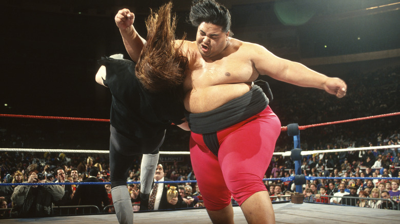 Yokozuna and The Undertaker clashing at Madison Square Garden, 1996.