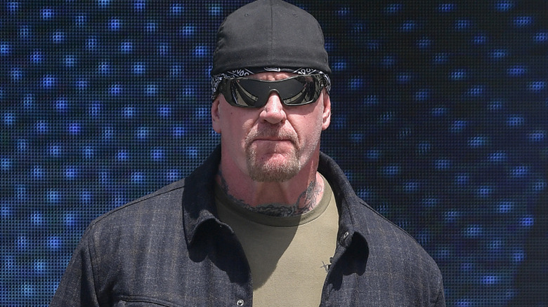 Mark 'The Undertaker' Calaway walks onstage during pre-race ceremonies prior to the NASCAR Cup Series Echopark Automotive Grand Prix, March 2022.