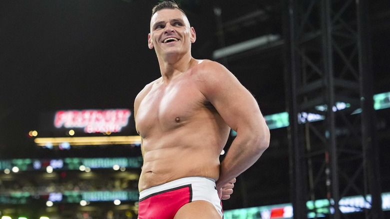 GUNTHER enters the ring during Night One of WrestleMania 40 at Lincoln Financial Field on April 6, 2024 in Philadelphia, Pennsylvania