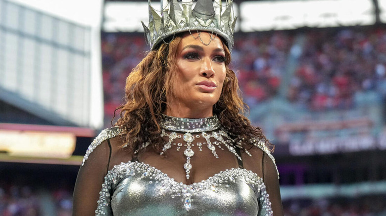 Nia Jax poses with the 2024 Queen of the Ring crown.